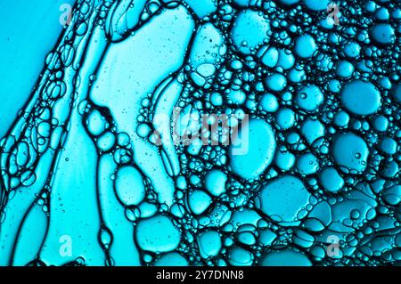 Blue turquoise cells of oil and water abstract Stock Photo