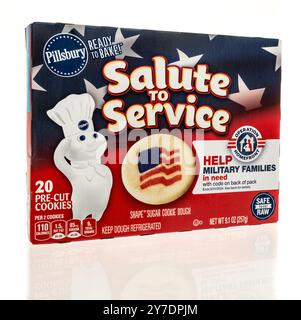 Winneconne, WI - 25 June 2024: A package of Pillsbury ready to bake salute to service sugar cookie dough cookies on an isolated background. Stock Photo