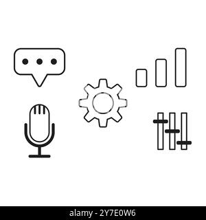 Microphone icon. Gear settings symbol. Speech bubble graphic. Vector control elements. Stock Vector