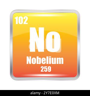 Nobelium icon. No chemical element. Atomic number 102. Mass 259. Orange square. Stock Vector