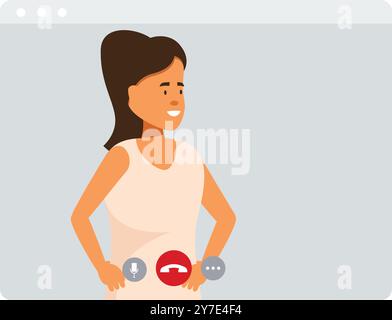 Woman ending video call on computer screen illustration Stock Vector