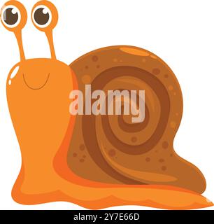 Happy snail cartoon character with a big smile sliding on white background Stock Vector