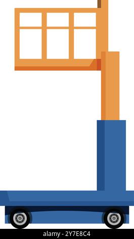 Blue scissor lift with lifting platform raised at an angle, isolated on a white background Stock Vector