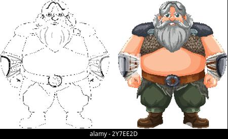 Bearded warrior with armor and green pants Stock Vector