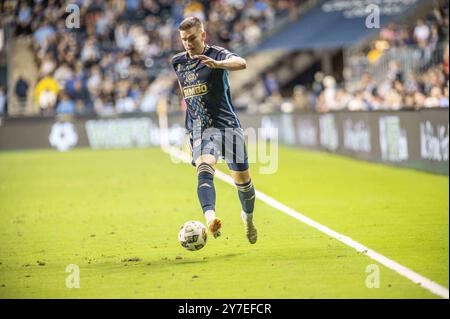 Chester, Pennsylvania, USA. 28th Sep, 2024. Philadelphia Union's MIKAEL UHRE (7) in action against Atlanta United FC during the match at Subaru Park in Chester PA (Credit Image: © Ricky Fitchett/ZUMA Press Wire) EDITORIAL USAGE ONLY! Not for Commercial USAGE! Stock Photo