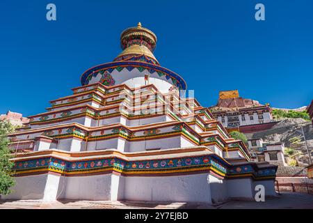 Bodhi Pagoda of Palcho Monastery(also named baiju Monastery) in Tibet, China, blue sky with copy space Stock Photo