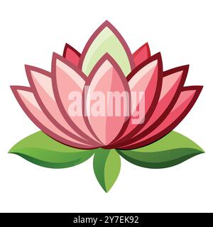 "Elegant Pink Lotus Flower Icon with Green Leaves" Stock Vector