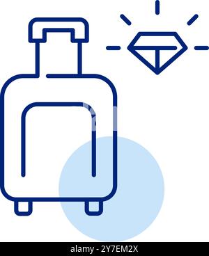 Wheeler suitcase and shining diamond. High-end travel supplies and premium flight service. Pixel perfect, editable stroke vector icon Stock Vector