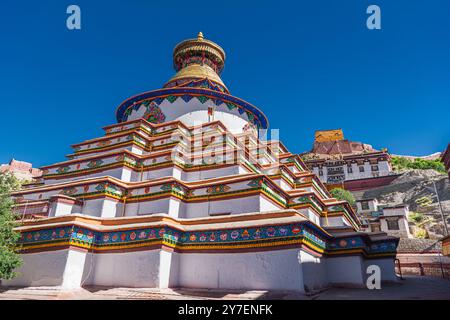 Bodhi Pagoda of Palcho Monastery(also named baiju Monastery) in Tibet, China, blue sky with copy space Stock Photo