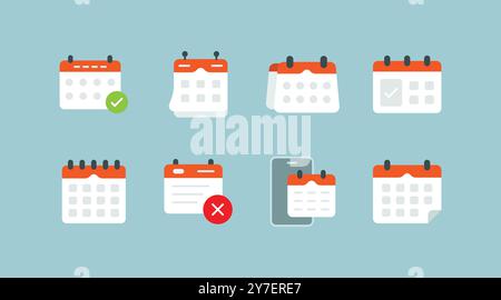 Modern minimalist calendar and event flat illustration icon set design with various style Stock Vector