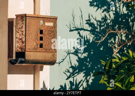 Old rusty mailbox or letterbox, selective focus Stock Photo