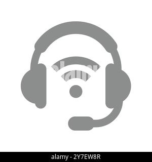 Wireless headset vector icon. Headphones, microphone and wi fi symbol. Stock Vector