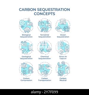 Carbon sequestration soft blue concept icons Stock Vector