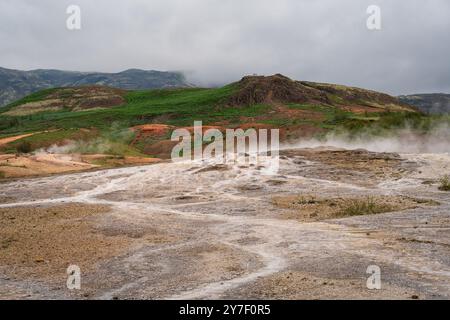 The Geysir Hot Springs in Haukadalsvegur, Iceland During a Summer Day Stock Photo