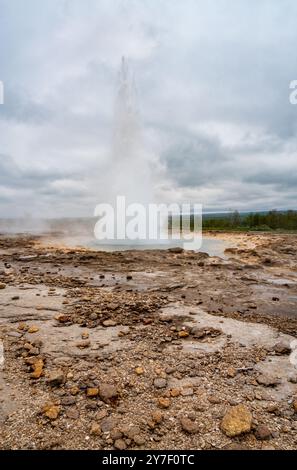 The Geysir Hot Springs in Haukadalsvegur, Iceland During a Summer Day Stock Photo