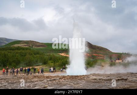 The Geysir Hot Springs in Haukadalsvegur, Iceland During a Summer Day Stock Photo