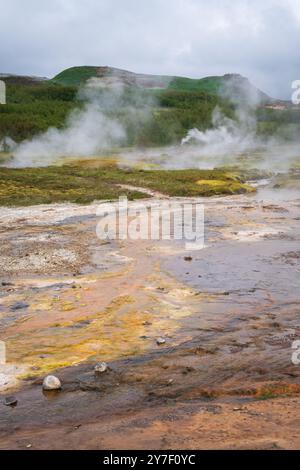 The Geysir Hot Springs in Haukadalsvegur, Iceland During a Summer Day Stock Photo