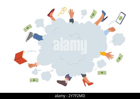 Fight of business people fighting for vacant position, and sticking arms and legs out of dusty block Stock Vector