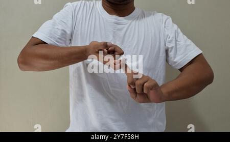 Young man saying you are my best friend, communication for deaf Stock Photo
