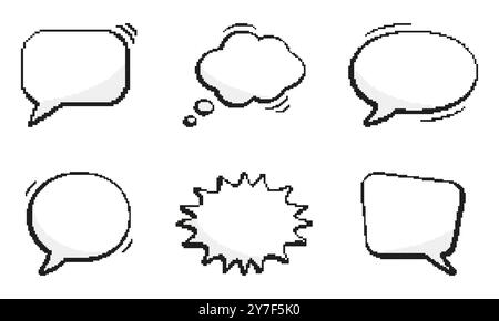 Pixel Art Speech Bubbles Icons Set. Retro Pixelated Chat Bubbles in Different Shapes. Isolated Vector Illustration Stock Vector