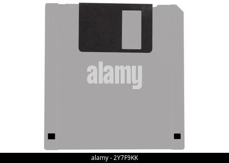 Grey colored old retro floppy diskette in stack. Isolated on white background. Stock Photo
