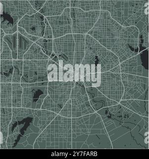 Map of Dallas in Texas in a smooth dark style. Contains layered vector with roads water, parks, etc. Stock Vector