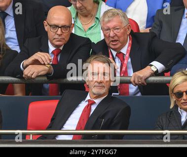 **** FILE PHOTO ****                                                                           25 May 2024 - Manchester City v Manchester United v - FA Cup Final - Wembley.                                                                                Manchester United co-owner Sir Jim Ratcliffe, Sir Alex Ferguson and David Brailsford watch on during the FA Cup Final.                             Picture Credit: Mark Pain / Alamy Live News Stock Photo