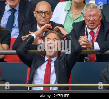 **** FILE PHOTO ****                                                                           25 May 2024 - Manchester City v Manchester United v - FA Cup Final - Wembley.                                                                                Manchester United co-owner Sir Jim Ratcliffe, Sir Alex Ferguson and David Brailsford watch on during the FA Cup Final.                             Picture Credit: Mark Pain / Alamy Live News Stock Photo