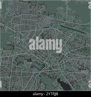 Map of Kabul in Afghanistan in a smooth dark style. Contains layered vector with roads water, parks, etc. Stock Vector