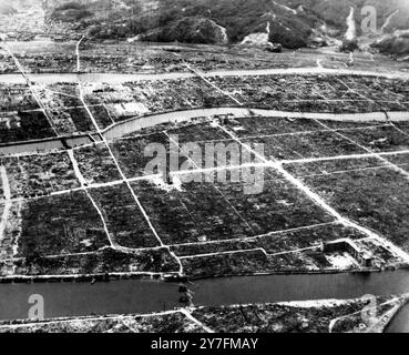 Hiroshima - only the canals break up the blanket of mass destruction over Hiroshima after the first atomic bomb was dropped on the Japanese city on 6 August 1945   2 September 1945 Stock Photo