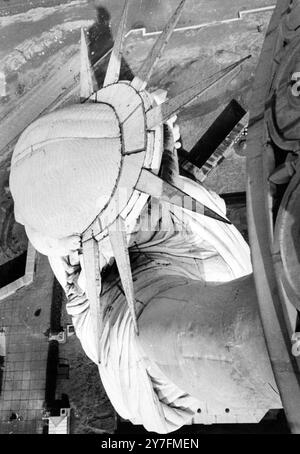 The Statue of Liberty, seen from the viewing platform in the torch. 1952. Stock Photo