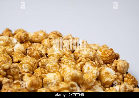 Sweet caramelized popcorn close up. Stock Photo