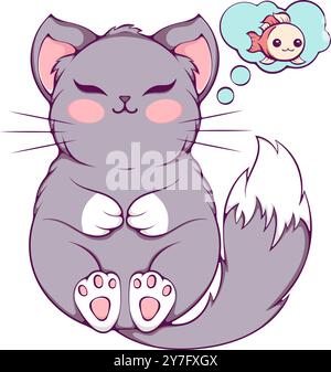 Cute sleeping cat kawaii style Stock Vector
