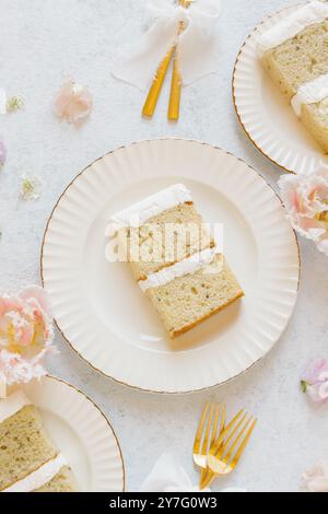 Luxe Wedding Details Flatlay Custom Reception Cake Stock Photo