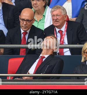 **** FILE PHOTO ****                                                                           25 May 2024 - Manchester City v Manchester United v - FA Cup Final - Wembley.                                                                                Manchester United co-owner Sir Jim Ratcliffe, Sir Alex Ferguson and David Brailsford watch on during the FA Cup Final.                             Picture Credit: Mark Pain / Alamy Live News Stock Photo