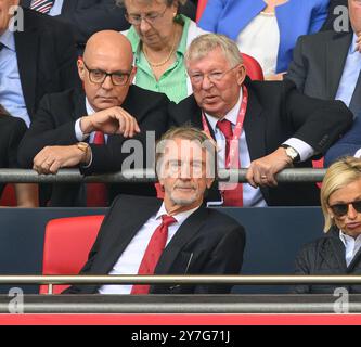 **** FILE PHOTO ****                                                                           25 May 2024 - Manchester City v Manchester United v - FA Cup Final - Wembley.                                                                                Manchester United co-owner Sir Jim Ratcliffe, Sir Alex Ferguson and David Brailsford watch on during the FA Cup Final.                             Picture Credit: Mark Pain / Alamy Live News Stock Photo