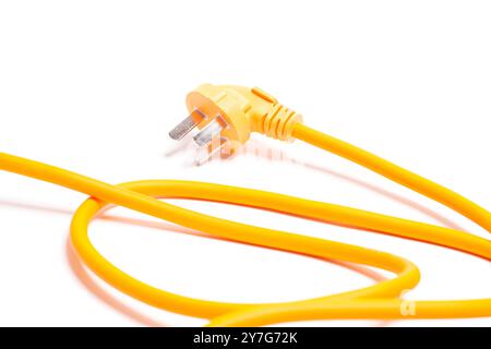 Three pin power plug isolated on white. Stock Photo
