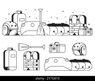 Rafting and Water Hike Equipment Stock Vector