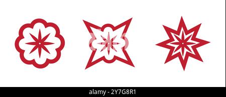 Three Red Geometric Floral Patterns on White Background - A Modern Decorative Design for Creative Projects Stock Vector