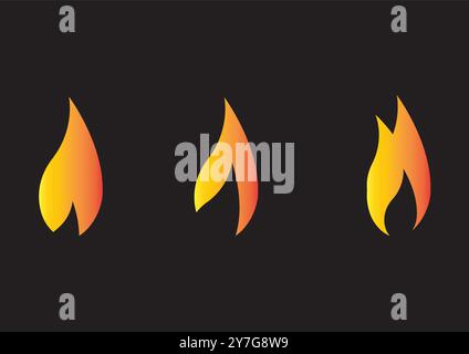 Fiery Trio: Modern Artistry in Flames Against a Dark Canvas For Greeting Cards, Posters, And Backgrounds Stock Vector