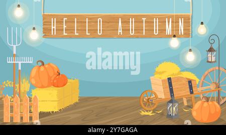 Hello autumn photo zone background vector illustration Stock Vector