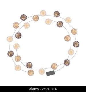 Xmas light bulbs round shape frame. String lights in Scandinavian style. Simple but cute Christmas hand drawn frame. Vector illustration. Stock Vector