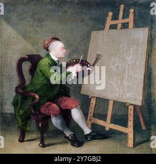 William Hogarth (1697-1764), Self Portrait painting of the English artist in oil on canvas, circa 1757 Stock Photo