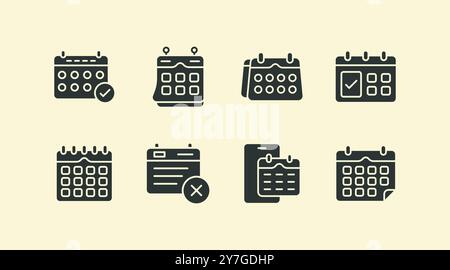 Minimalist calendar and event flat field icon illustration set design Stock Vector