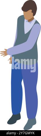 Young man is gesturing with his hand outstretched Stock Vector