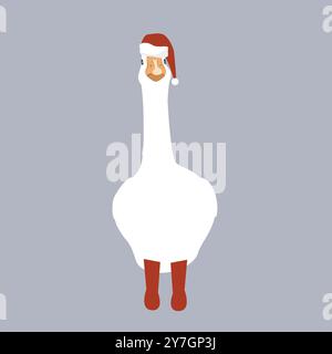 Cute funny cartoon goose in Santa Claus hat and red boots. Merry Christmas character. Vector isolated illustration Stock Vector