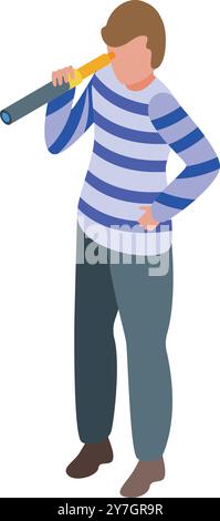 Isometric sailor holding spyglass, searching for something in the distance Stock Vector