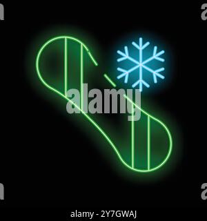 Bright luminous sign symbolizing winter sports is glowing in the dark Stock Vector