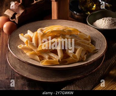 Italian pasta on plate, studio style photograph Stock Photo
