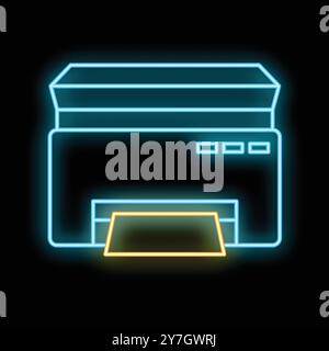 Glowing neon line printer icon isolated on black background vector illustration Stock Vector
